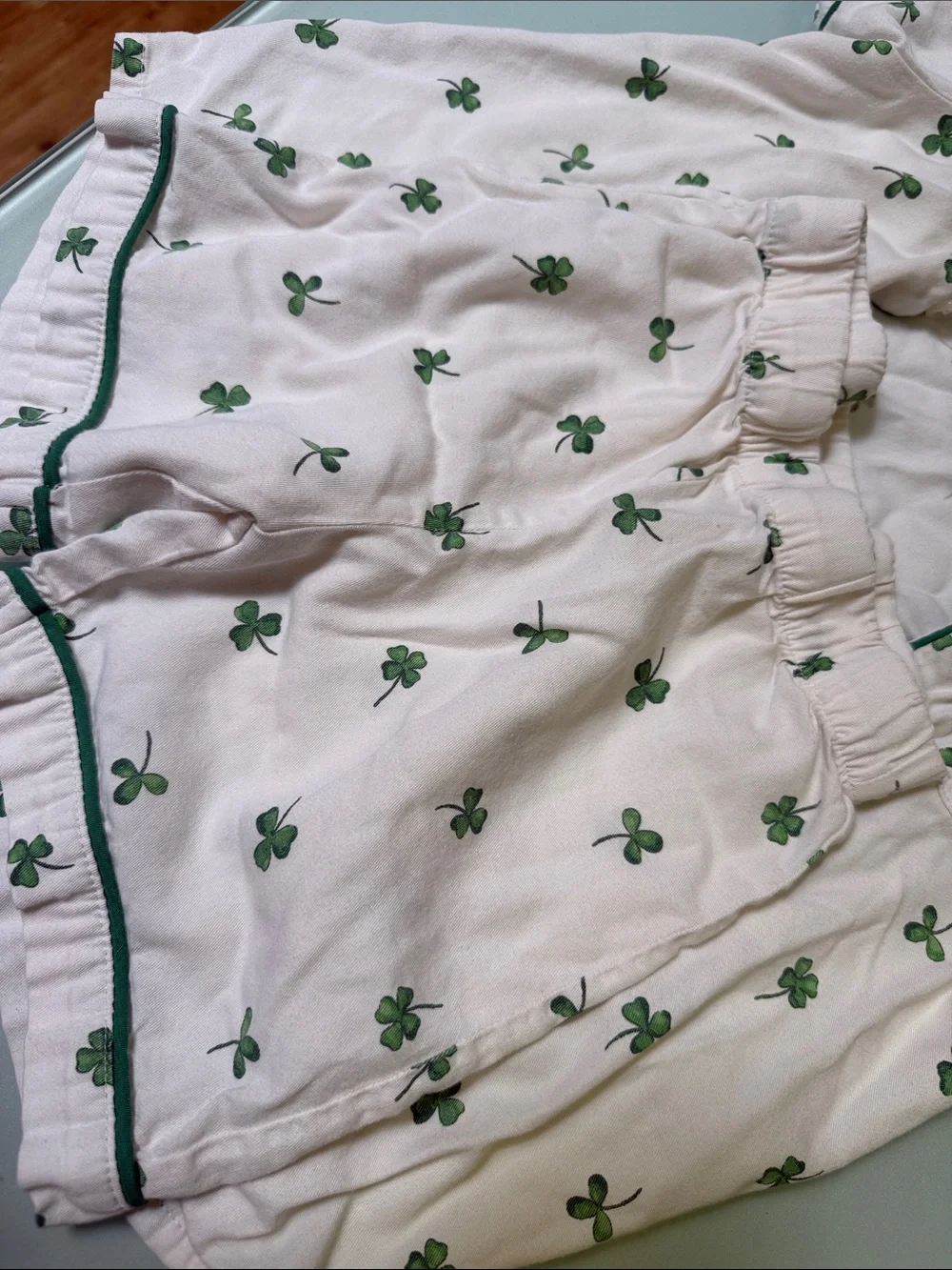 Petite Plume Cream Kids Pajama Set with Green Clover Print